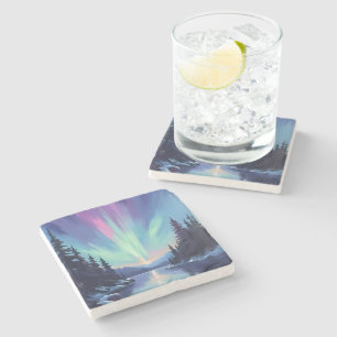 Dessous-de-verre En Pierre Aurore Boréale Peinture Aquarelle des Lumières d