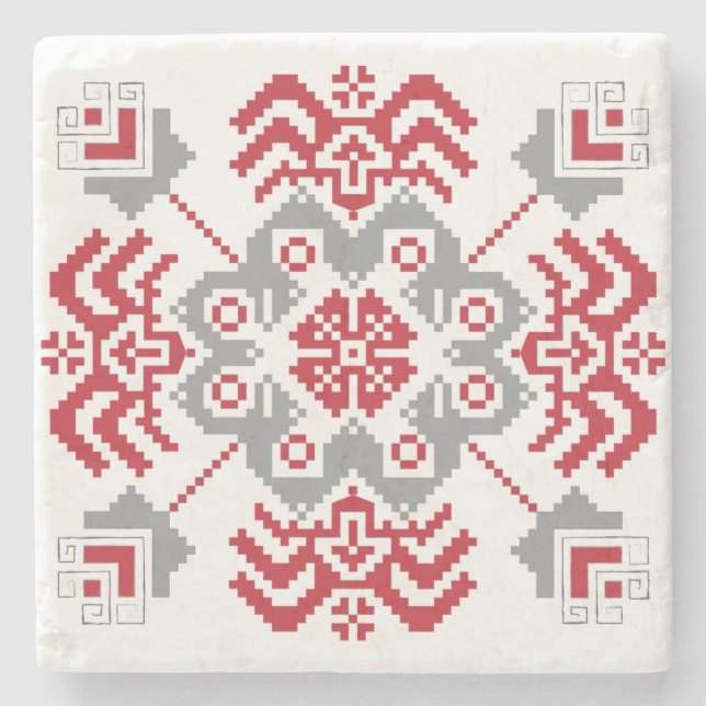 Dessous-de-verre En Pierre Auseklis letton Médaillon géométrique d'art popula (Devant)