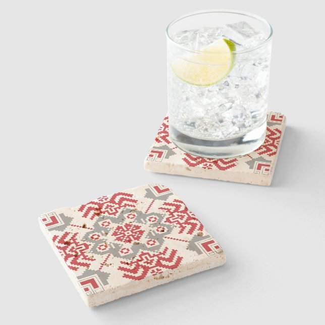 Dessous-de-verre En Pierre Auseklis letton Médaillon géométrique d'art popula (Côté)