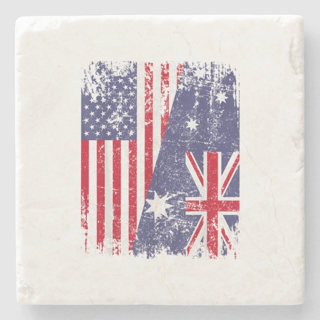 Dessous-de-verre En Pierre AUSTRALIAN ROOTS Half American Flag AUSTRALIE (Devant)