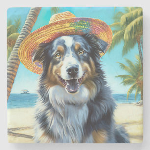 Dessous-de-verre En Pierre Australian Shepherd On Beach amoureux des chiens c