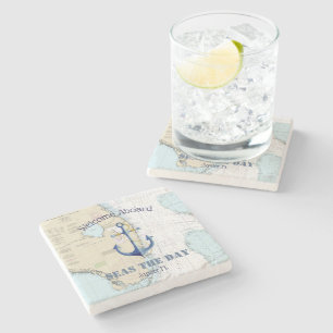 Dessous-de-verre En Pierre Authentique Accueil Nautique À Bord Du Nom Du Bate