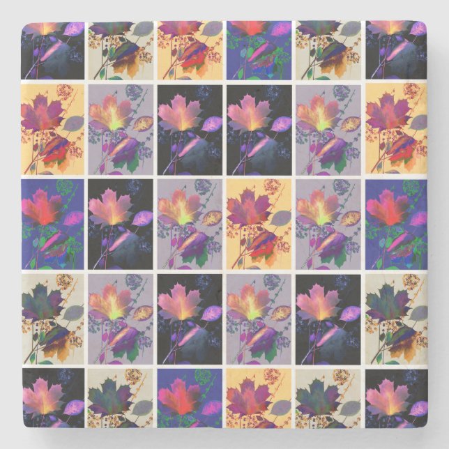 Dessous-de-verre En Pierre Autumn Leaves Rustic Patchwork (Devant)