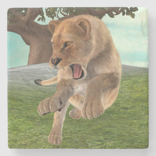 Dessous-de-verre En Pierre Aventure artistique de lionne féroce dans la jungl