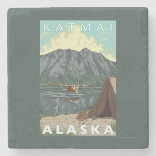 Dessous-de-verre En Pierre Avion de Bush et pêche - Katmai, Alaska
