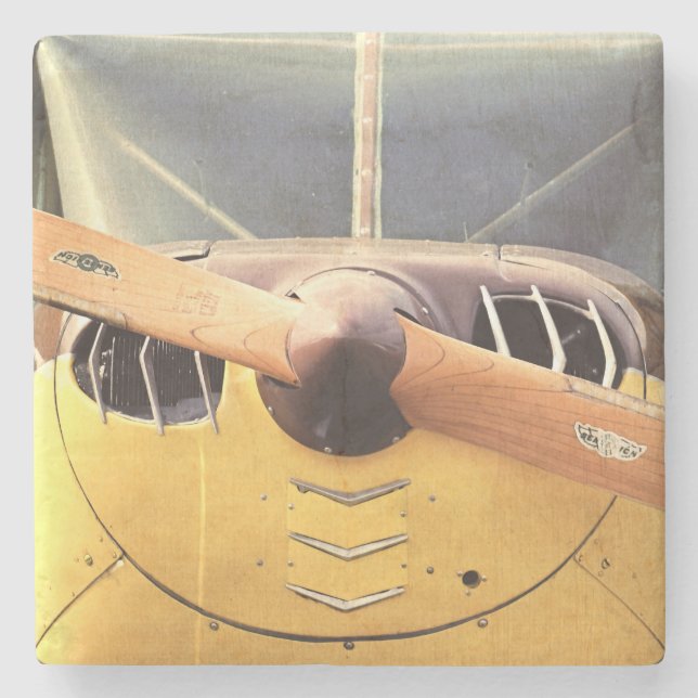 Dessous-de-verre En Pierre Avion propulseur Avion Jaune Biplanes (Devant)