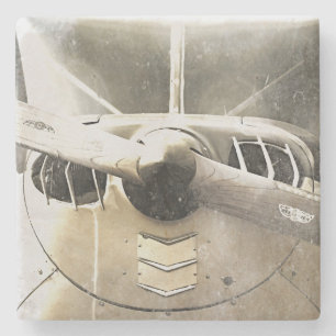 Dessous-de-verre En Pierre Avion propulseur Biplanes Beige