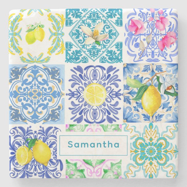 Dessous-de-verre En Pierre azulejo chic sicilien Amalfi Carreaux méditerranée (Devant)