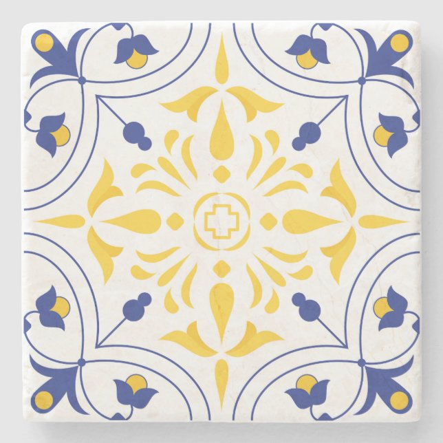 Dessous-de-verre En Pierre Azure Bloom Cross ton jaune (Devant)