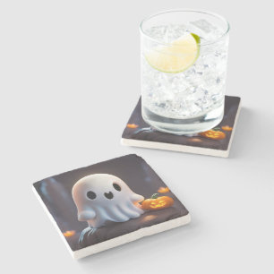 Dessous-de-verre En Pierre Baby Ghost Déplaisant mignon caractère Halloween