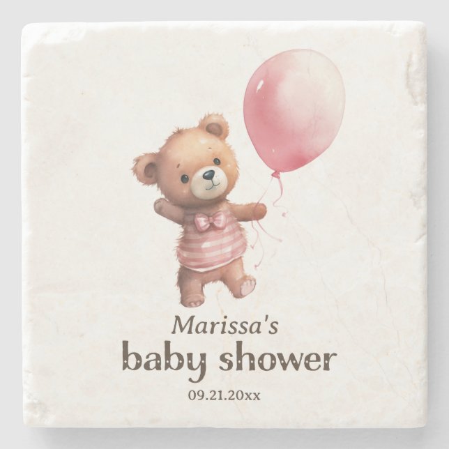 Dessous-de-verre En Pierre Baby shower fille ours en peluche (Devant)