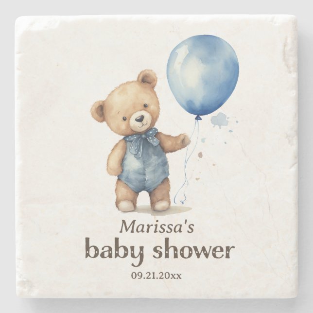 Dessous-de-verre En Pierre Baby shower Garçon Teddy Bear (Devant)