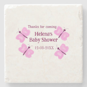 Dessous-de-verre En Pierre Baby shower papillon rose aquarelle ajouter nom