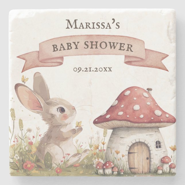 Dessous-de-verre En Pierre Baby shower rustique lapin (Devant)