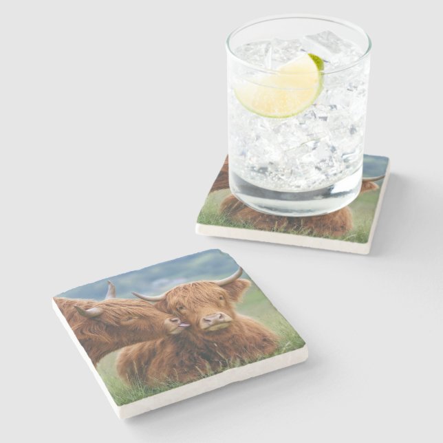 Dessous-de-verre En Pierre Baiser de vache des Highlands (Côté)