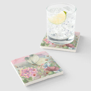 Dessous-de-verre En Pierre Baisers aux papillons colorés entre Fleurs sauvage