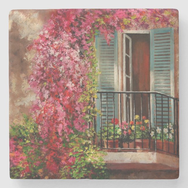 Dessous-de-verre En Pierre Balcon Avec Fleurs Art (Devant)