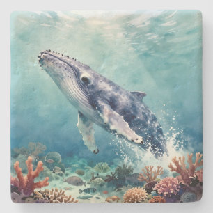 Dessous-de-verre En Pierre Baleine bleue océanique et poème côtier