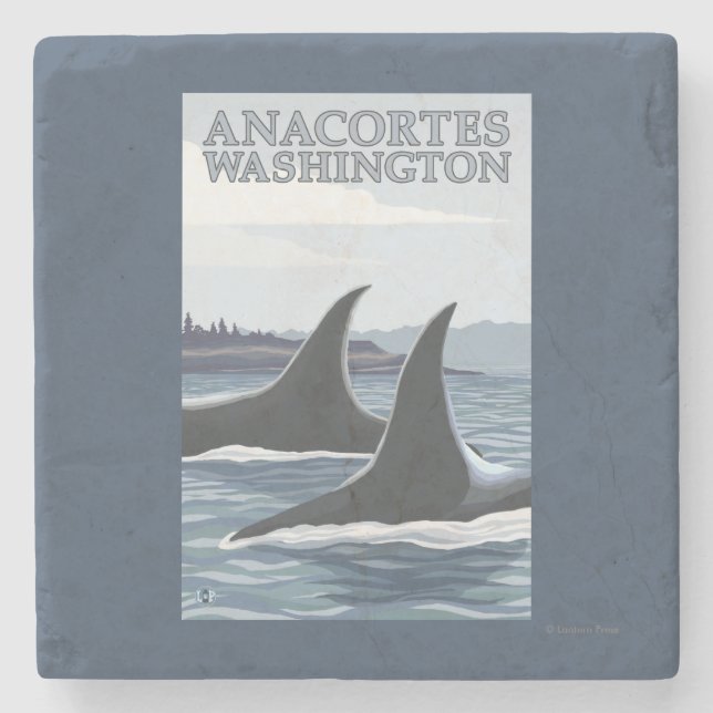 Dessous-de-verre En Pierre Baleines #1 - Anacortes, Washington d'orque (Devant)