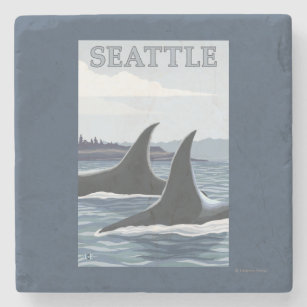 Dessous-de-verre En Pierre Baleines #1 - Seattle, Washington d'orque