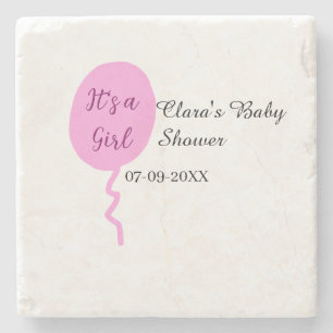 Dessous-de-verre En Pierre Ballon rose c'est une fille baby shower ajouter no