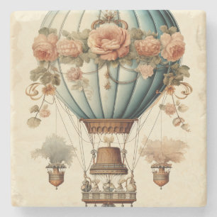 Dessous-de-verre En Pierre Ballon vintage Steampunk Floral Blue Hot Air