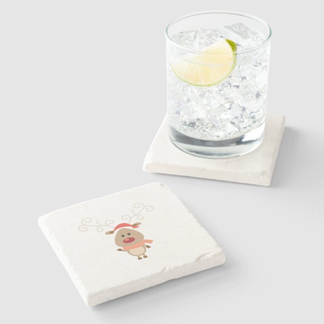 Dessous-de-verre En Pierre Bande dessinée mignonne de renne (Côté)