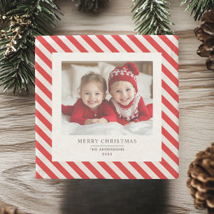 Dessous-de-verre En Pierre "Bande rouge avec photo Joyeux Noël et nom