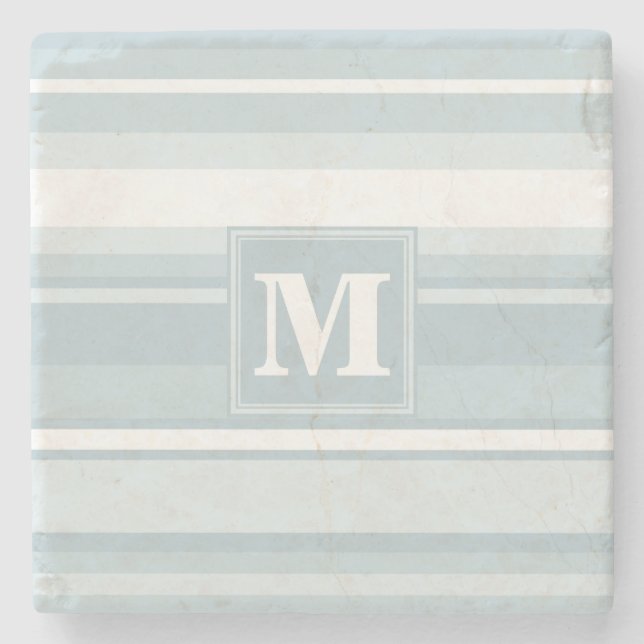 Dessous-de-verre En Pierre Bandes bleu glace monogramme (Devant)