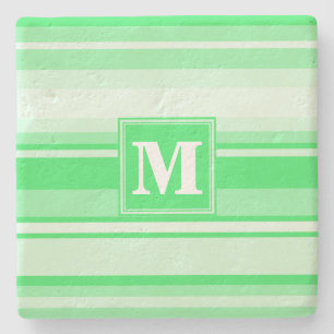 Dessous-de-verre En Pierre Bandes vertes de printemps monogramme