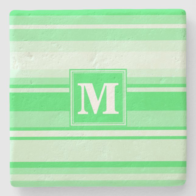 Dessous-de-verre En Pierre Bandes vertes de printemps monogramme (Devant)