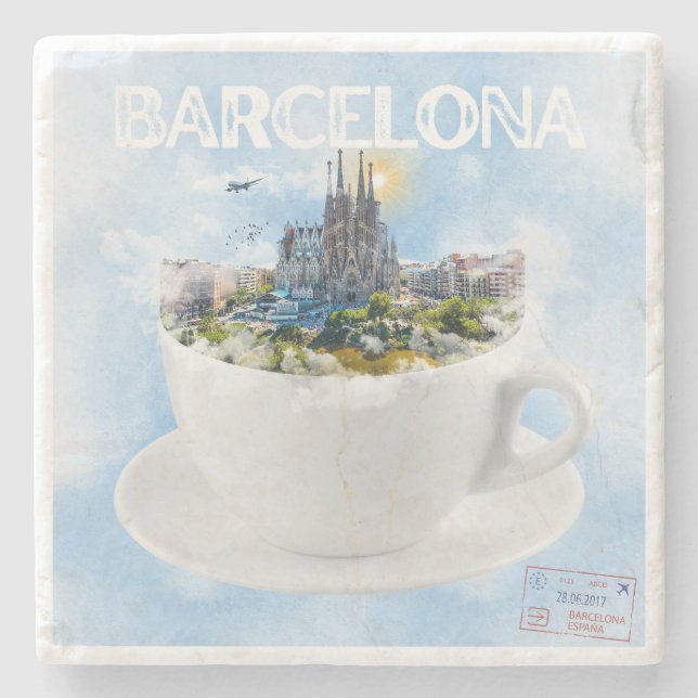Dessous-de-verre En Pierre Barcelone dans un Teacup - Sagrada Familia Skyline (Devant)
