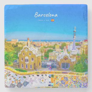 Dessous-de-verre En Pierre Barcelone, Espagne - Parc Guell Mosaïque Gaudi