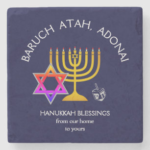 Dessous-de-verre En Pierre BARUCH ATAH ADONAI Bénédictions Hanoukka