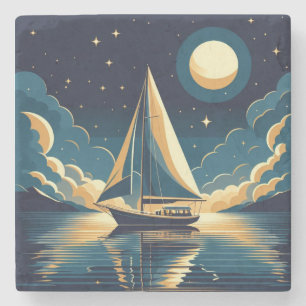 Dessous-de-verre En Pierre Bateau à voile la nuit