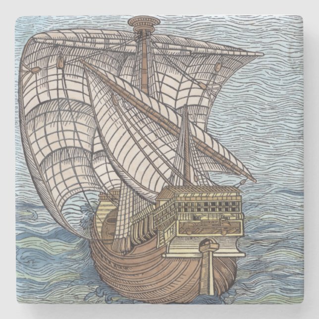 Dessous-de-verre En Pierre Bateau de Columbus'Time (Devant)