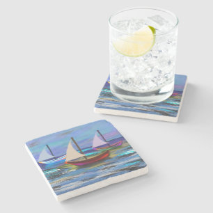 Dessous-de-verre En Pierre Bateaux à la flotte en mer couverture jetez l'orei