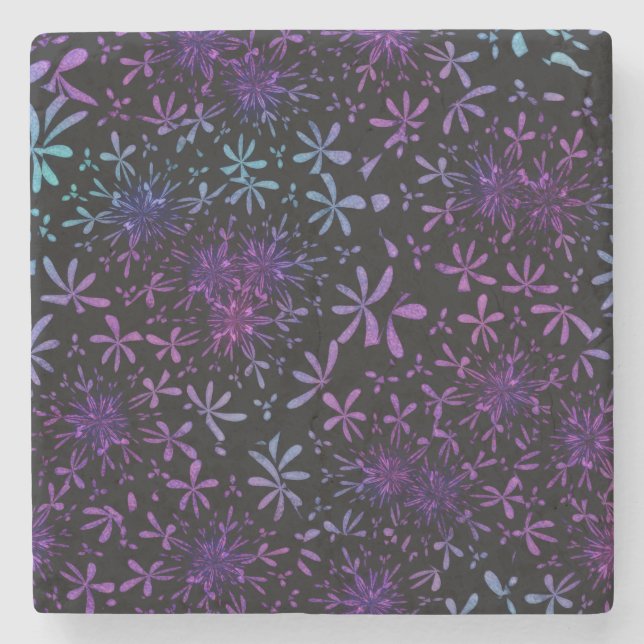 Dessous-de-verre En Pierre Batik Floral Turquoise Rétro (Devant)