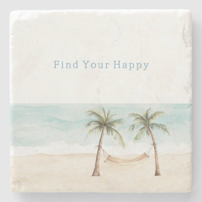 Dessous-de-verre En Pierre Beach Find Your Happy Palm Trees Ocean (Devant)