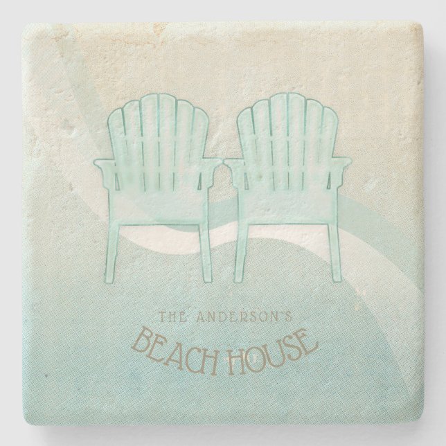Dessous-de-verre En Pierre Beach House Adirondack Chaises Aqua Blue ID623 (Devant)