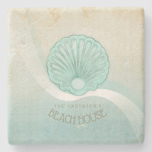Dessous-de-verre En Pierre Beach House Clam Shell Aqua Blue ID623