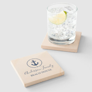 Dessous-de-verre En Pierre Beach House Marine Blue Ancre nautique Star Rope