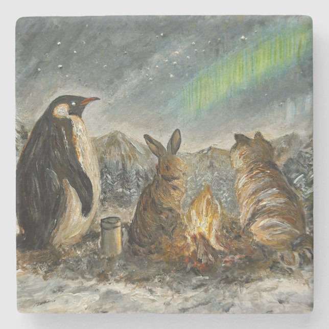 Dessous-de-verre En Pierre Beam Lingering Whimsical Aurora Animals Painting (Devant)