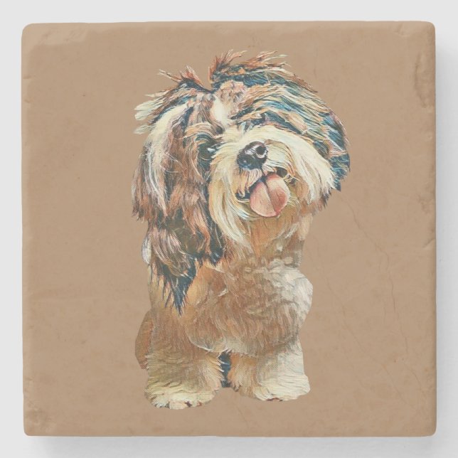 Dessous-de-verre En Pierre Beau Dessous de verre en marbre peint Shih Tzu (Devant)