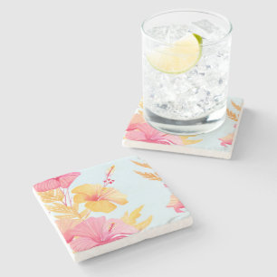 Dessous-de-verre En Pierre Beau Hibiscus   Aquarelle de fleur tropicale