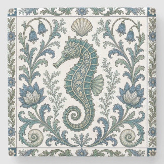 Dessous-de-verre En Pierre Beau Hippocampe Vintage Orné Vie Marine