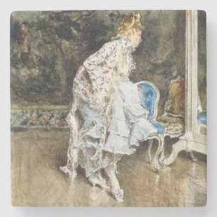 Dessous-de-verre En Pierre Beauté à la mode s'admirant dans le miroir
