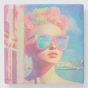 Dessous-de-verre En Pierre Beauté côtière de Neon avec lunettes de soleil