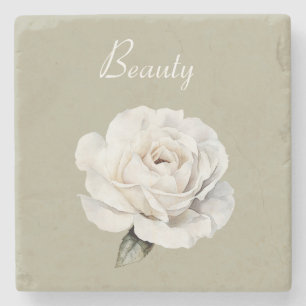 Dessous-de-verre En Pierre Beauté Rose Blanche Verte Fleur