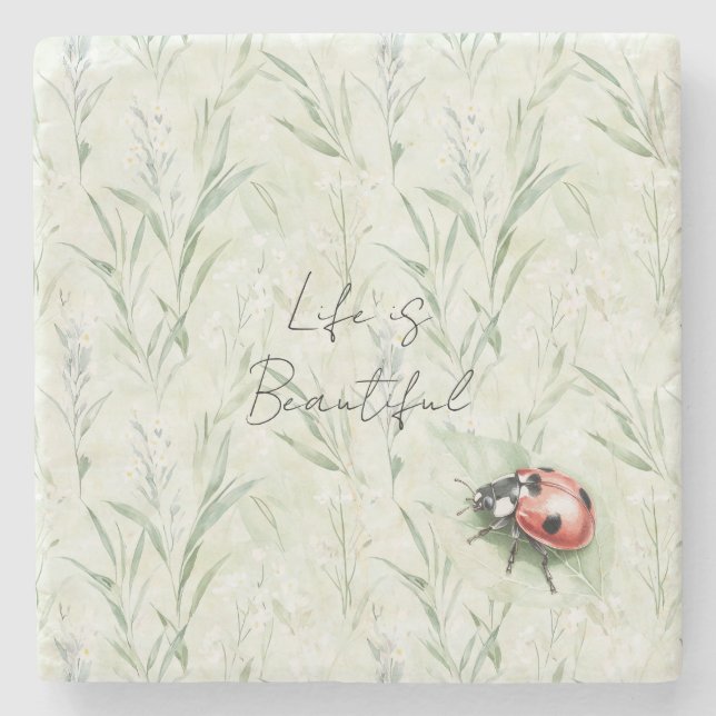 Dessous-de-verre En Pierre Beautiful Garden Ladybug (Devant)